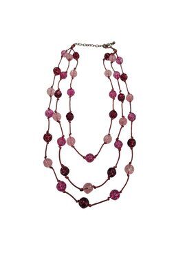 Multicolor Pink Beaded Three-Strand Cord Necklace Adjustable Chain festival boho